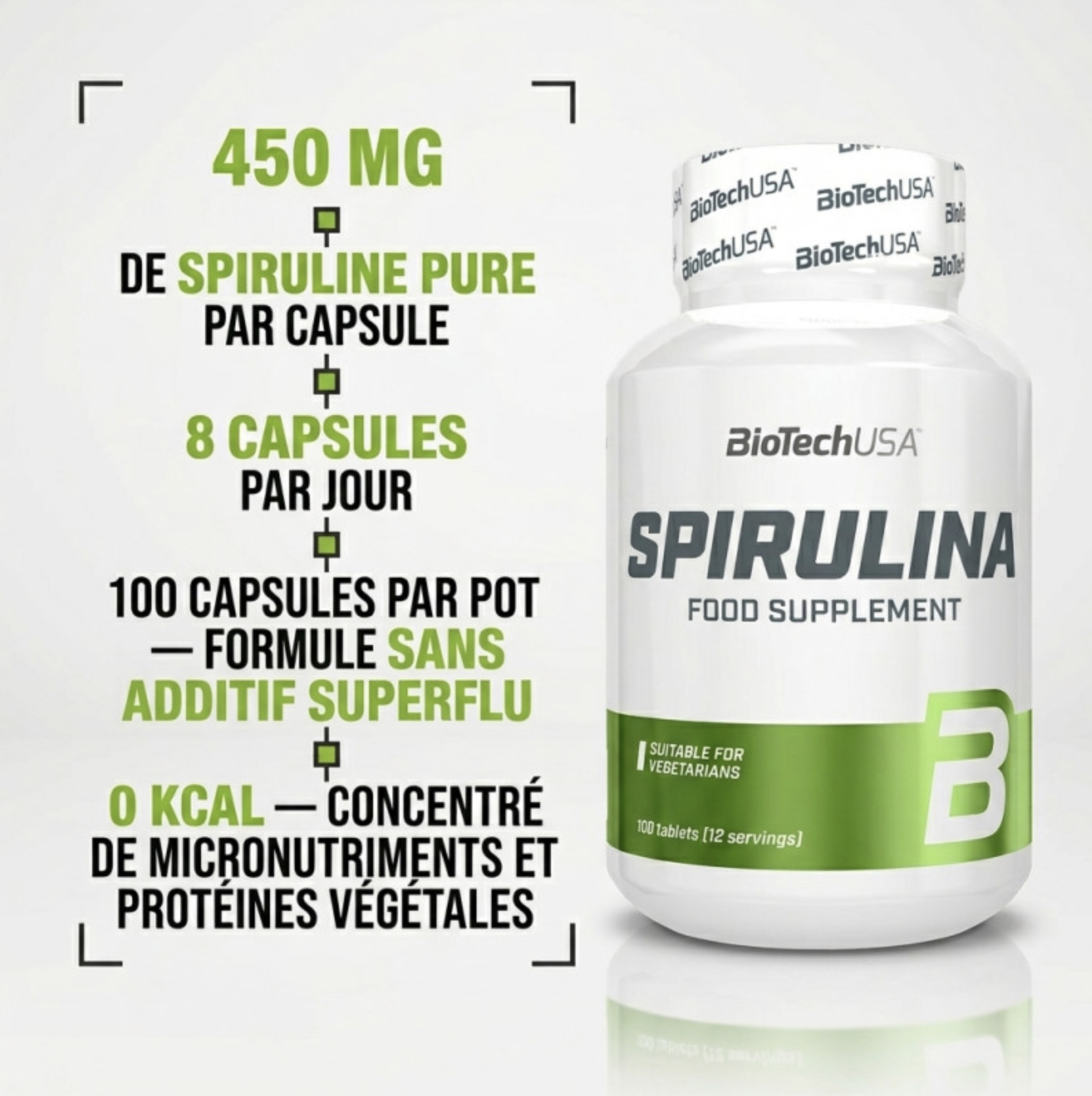 Spirulina – 100 Comprimés – Biotech USA Spirulina – 100 Comprimés – Biotech USA
