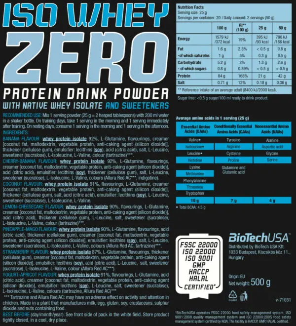 Iso Whey Zero 500g – BioTech USA