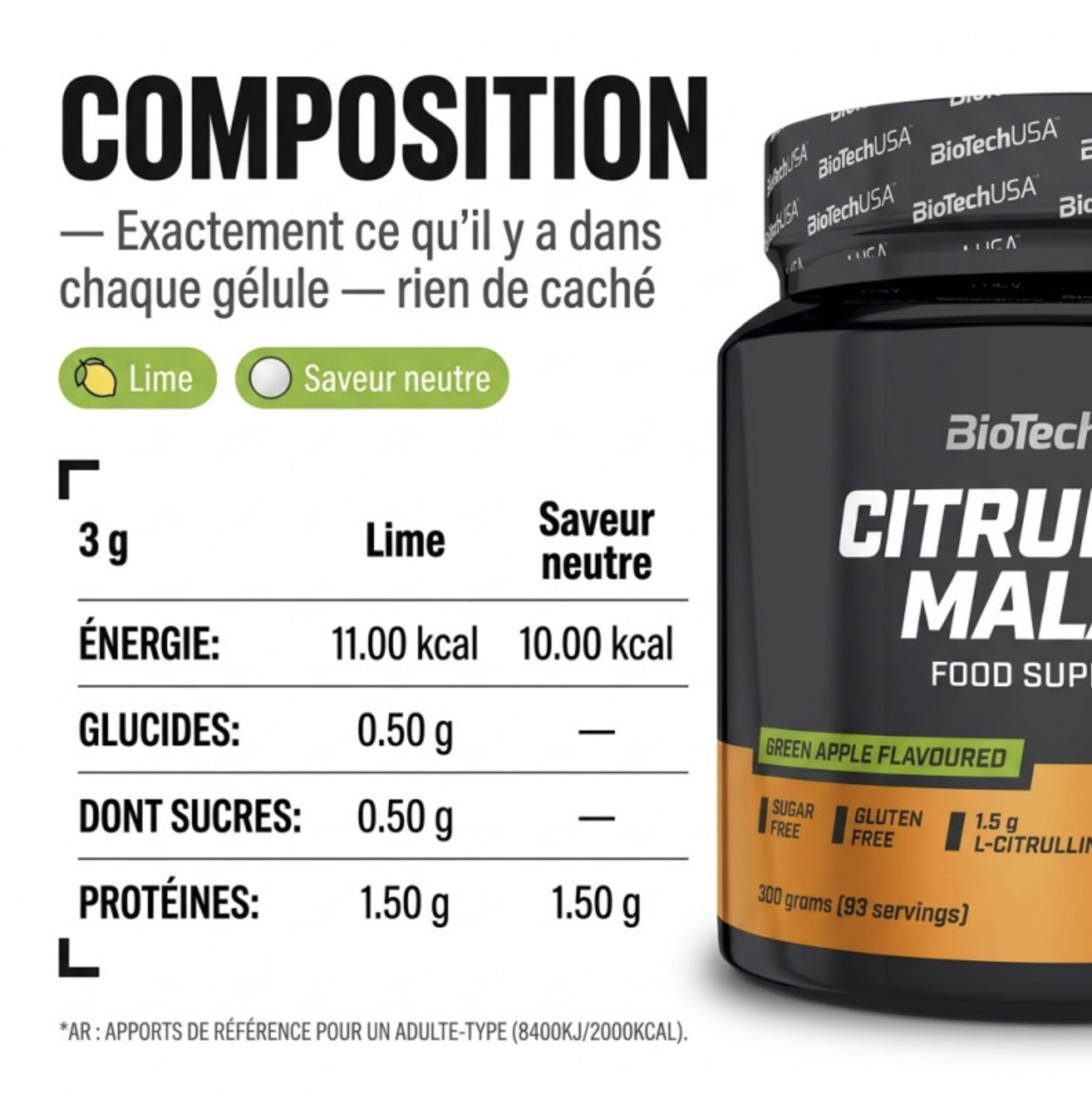 Citrulline Malate 300g – Neutre – Biotech USA Citrulline Malate 300g – Neutre – Biotech USA