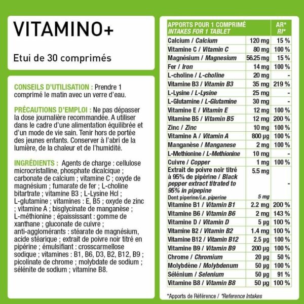 Vitamino + (Immunité – Fatigue) 30 Tablets – Eric Favre