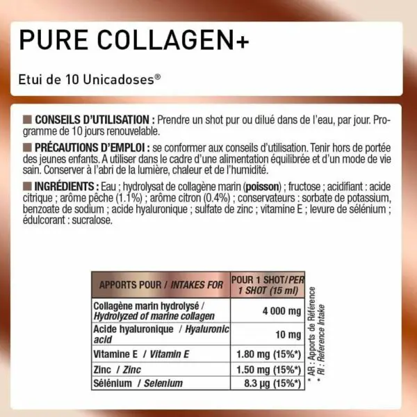 Pure Collagen +(Formule Liquide) – 10 Shots de 15ml – Pêche/Citron – Eric Favre