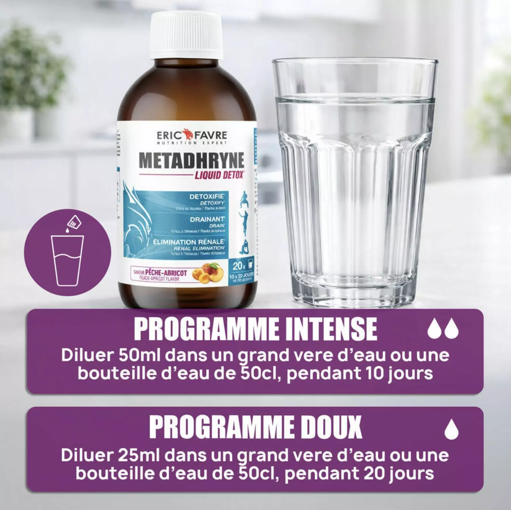 Metadhryne Liquid Detox Draineur – 500ml Pêche/Abricot – Eric Favre Metadhryne Liquid Detox Draineur – 500ml Pêche/Abricot – Eric Favre