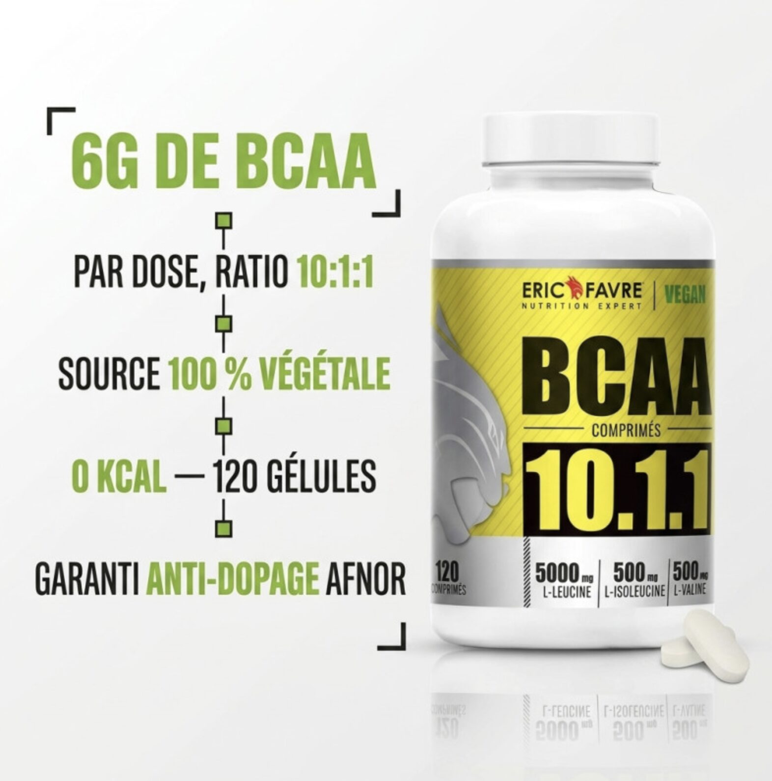 BCAA 10.1.1 Vegan 120 Comprimés – Eric Favre BCAA 10.1.1 Vegan 120 Comprimés – Eric Favre