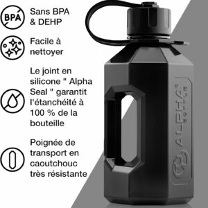 Gourde Alpha Bottle XXL – 2,4L – Smoke Black – Alpha Designs