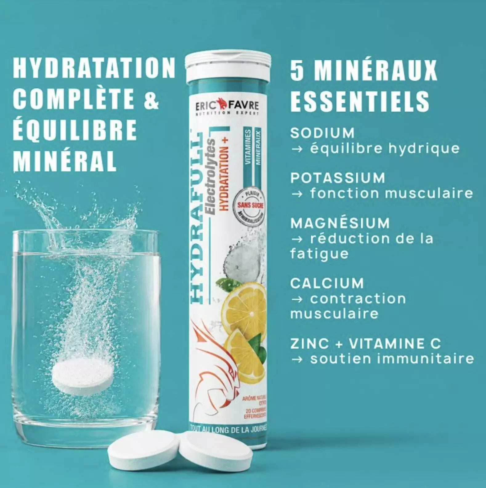 Hydrafull Electrolytes – 20 Comprimés Effervescents – Eric Favre Hydrafull Electrolytes – 20 Comprimés Effervescents – Eric Favre