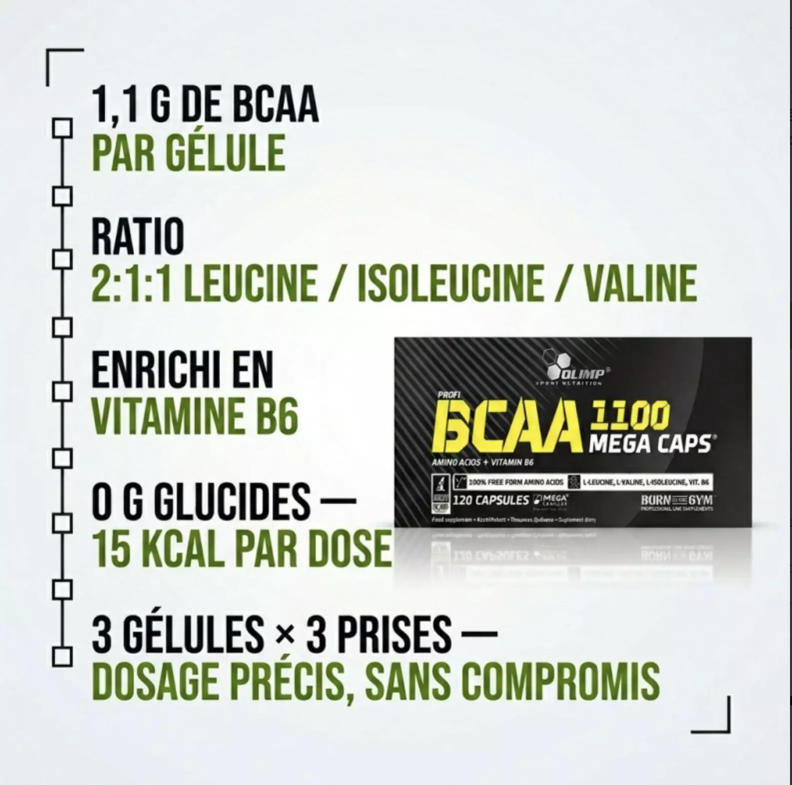 BCAA 1100 Mega Caps – 120 gélules – Olimp Sport Nutrition BCAA 1100 Mega Caps – 120 gélules – Olimp Sport Nutrition