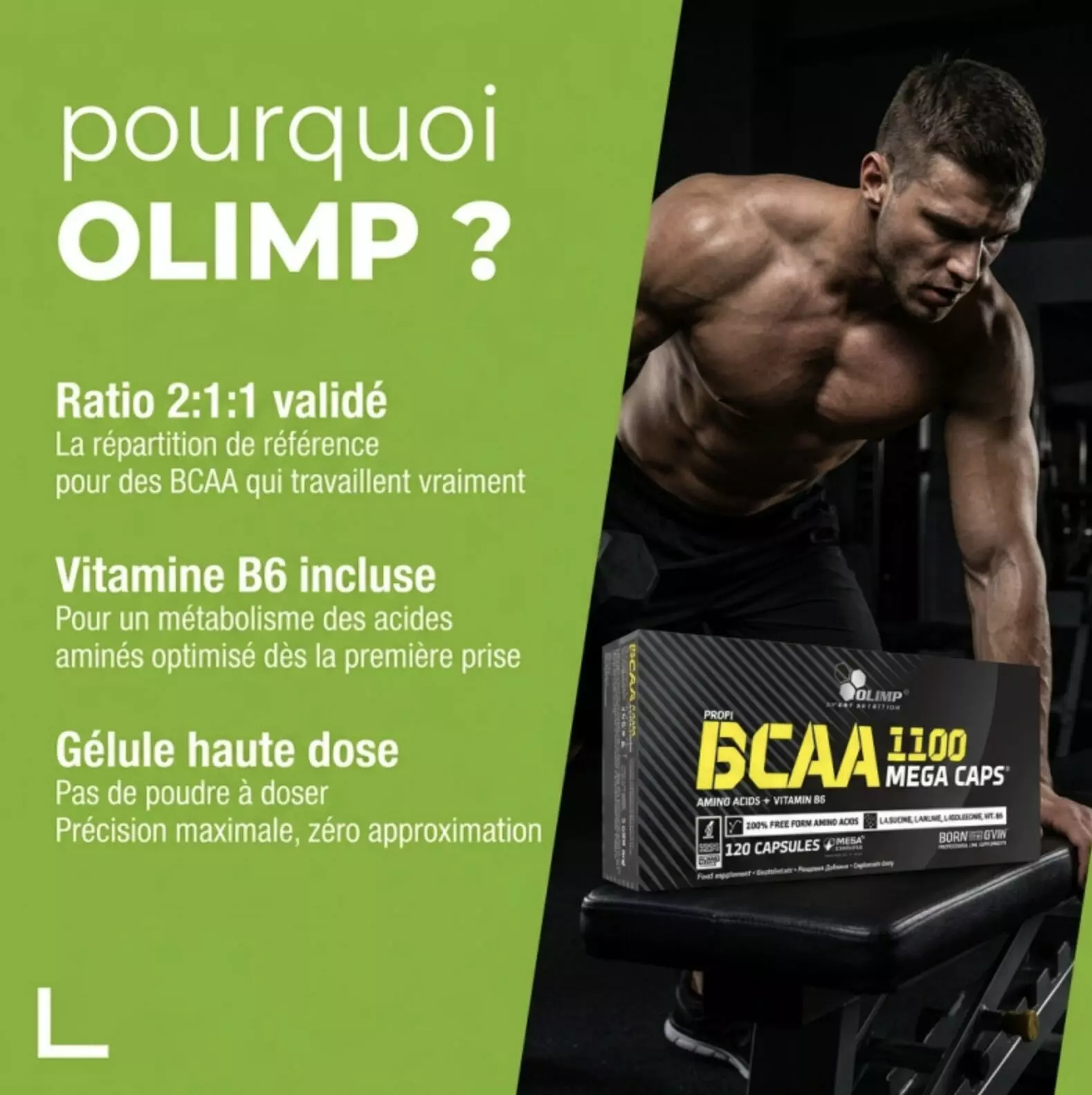 BCAA 1100 Mega Caps – 120 gélules – Olimp Sport Nutrition BCAA 1100 Mega Caps – 120 gélules – Olimp Sport Nutrition