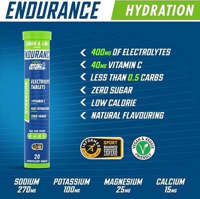 Endurance Hydratation Electrolyte – 120 Comprimés – Lemon Lime – Applied Nutrition Endurance Hydratation Electrolyte – 120 Comprimés – Lemon Lime – Applied Nutrition