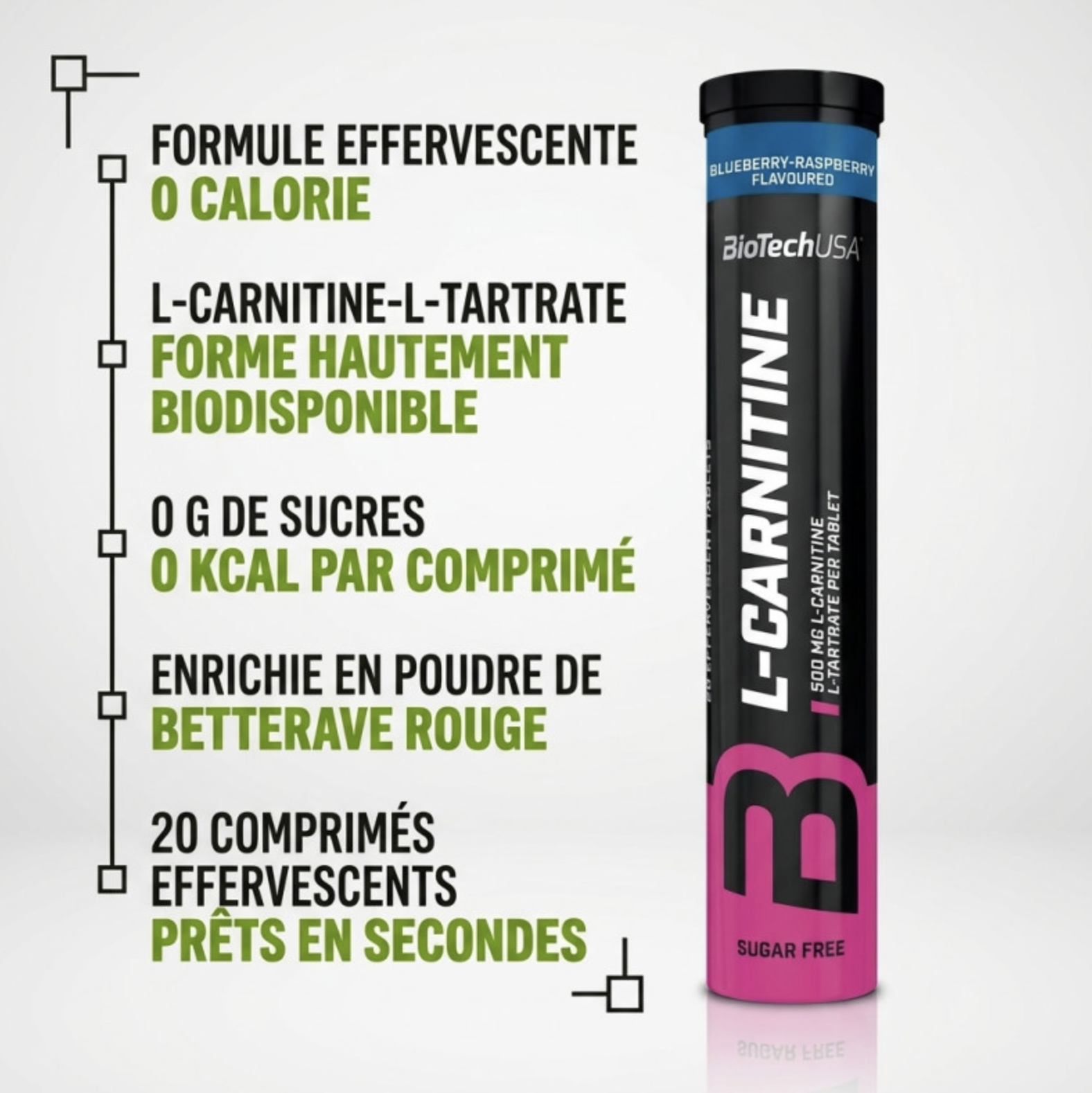 L-Carnitine Effervescente – 20 Comprimés – Biotech USA L-Carnitine Effervescente – 20 Comprimés – Biotech USA